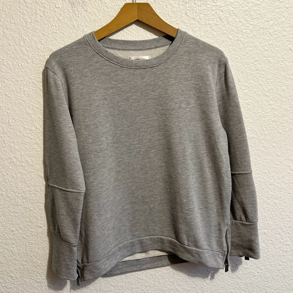 Anine Bing Quilted Elbow Patch Crewneck Sweatshirt Gray Women’s Size S